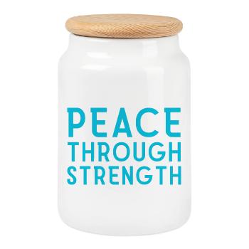 Peace Through Strength  - Cookie Jar with Wooden Lid - white - Front