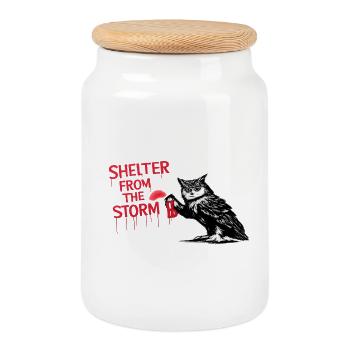 Shelter from the Storm - Cookie Jar with Wooden Lid - white - Front