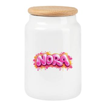 NORA GRAFFITI NAME FÜR PERFEKTES GESCHENK DRUCKBAR AUF C - Keksdose mit Holzdeckel - Weiß - Vorne
