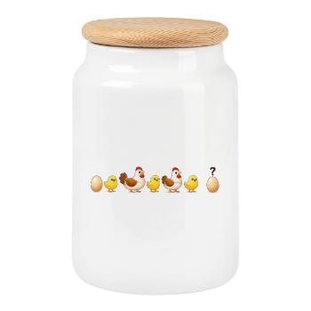 Evolution egg chick hen darwin - Cookie Jar with Wooden Lid - white - Front