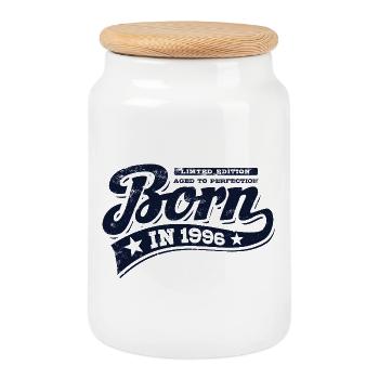 Born in 1996 - Birthday - Limited Edition - Cookie Jar with Wooden Lid - white - Front