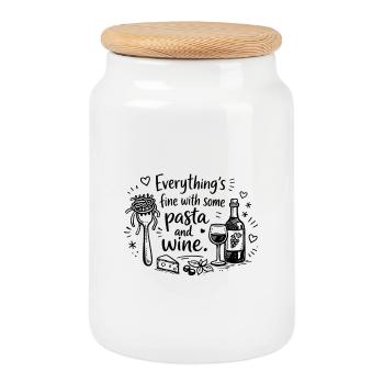 Tout va bien avec des pâtes et du vin - Boîte à biscuits avec couvercle en bois - blanc - Devant