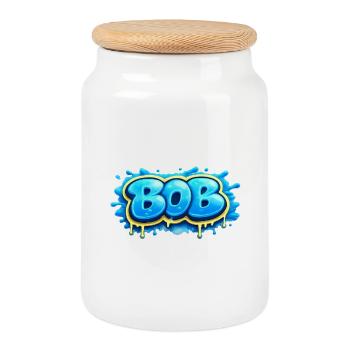 BOB GRAFFITI NAME FOR PERFECT GIFT PRINTABLE - Cookie Jar with Wooden Lid - white - Front