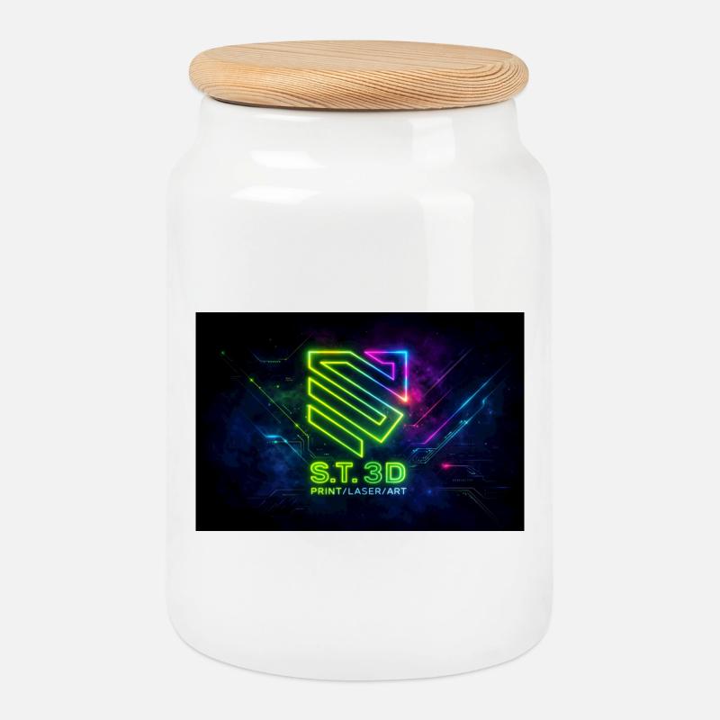 S.T.3D Neon Laser Art - Keksdose mit Holzdeckel - Weiß