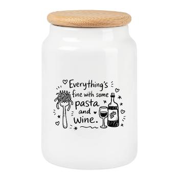 Tout va bien avec un peu de pâtes et de vin - Boîte à biscuits avec couvercle en bois - blanc - Devant
