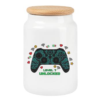 Level 7 Unlocked Gamer Controller - Keksdose mit Holzdeckel - Weiß - Vorne
