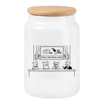 Mouse Mice Cheese Tax Lower - Cookie Jar with Wooden Lid - white - Front