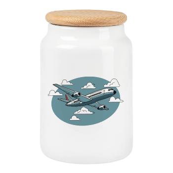Aviation Cartoon in Blue Sky - Cookie Jar with Wooden Lid - white - Front