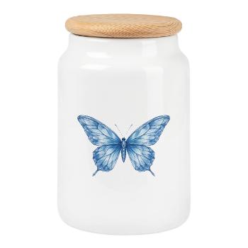 Papillon géométrique bleu - Boîte à biscuits avec couvercle en bois - blanc - Devant