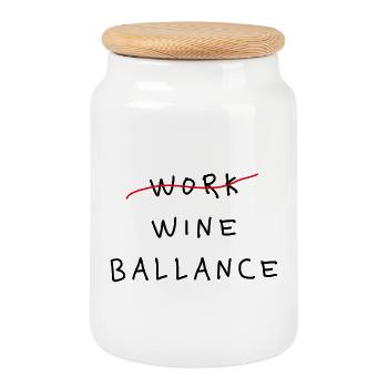 Work Wine Ballance Lustiges Statement - Keksdose mit Holzdeckel - Weiß - Vorne