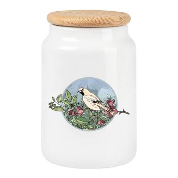 Bunter Vogel - Keksdose mit Holzdeckel - Weiß - Vorne