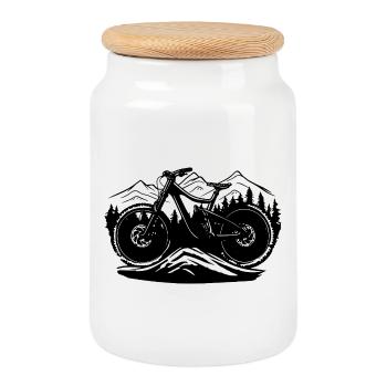 Mountain biking - Cookie Jar with Wooden Lid - white - Front