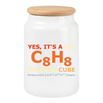 C8H8 Cubane – Yes it's a Cube retro Chemie - Keksdose mit Holzdeckel - Weiß - Vorne
