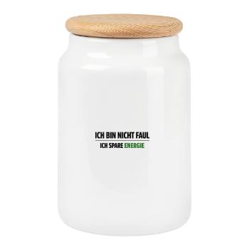 I'm not lazy, I'm saving energy - Cookie Jar with Wooden Lid - white - Front