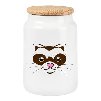 Visage de furet mignon, costume graphique de belette drôle - Boîte à biscuits avec couvercle en bois - blanc - Devant
