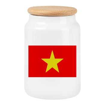 Drapeau vietnamien rouge avec étoile jaune - Boîte à biscuits avec couvercle en bois - blanc - Devant