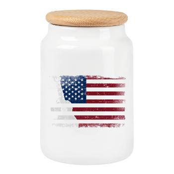 Hawaiian Ukulele Uke American Flag - Cookie Jar with Wooden Lid - white - Front