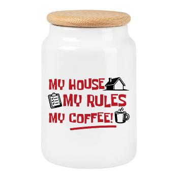 Ma maison, mes règles, mon café - Boîte à biscuits avec couvercle en bois - blanc - Devant