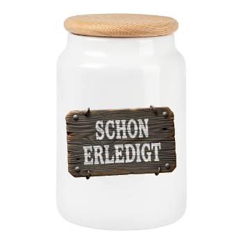 Already done – rustic workshop sign - Cookie Jar with Wooden Lid - white - Front