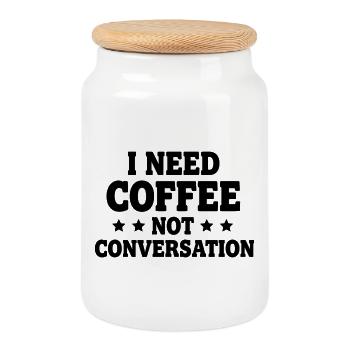 I Need Coffee Not Conversation – Morgenmuffel - Cookie Jar with Wooden Lid - white - Front
