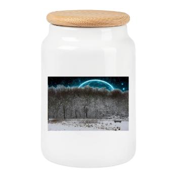 Lune céleste d’hiver dans la forêt - Boîte à biscuits avec couvercle en bois - blanc - Devant