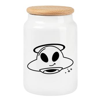 Cute Alien Head Kawaii Vector - Cookie Jar with Wooden Lid - white - Front