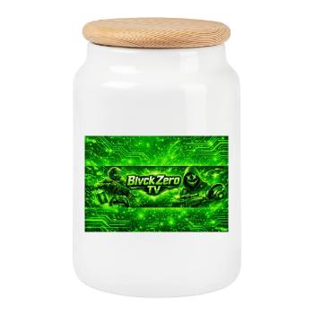 Neon Cyber Military Logo - Cookie Jar with Wooden Lid - white - Front