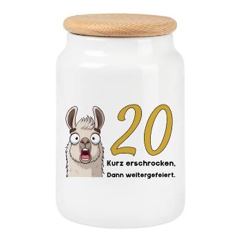20th birthday – briefly frightened, then celebrated - Cookie Jar with Wooden Lid - white - Front