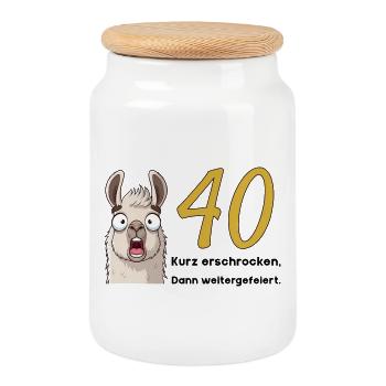 40th birthday – briefly frightened, then celebrated - Cookie Jar with Wooden Lid - white - Front