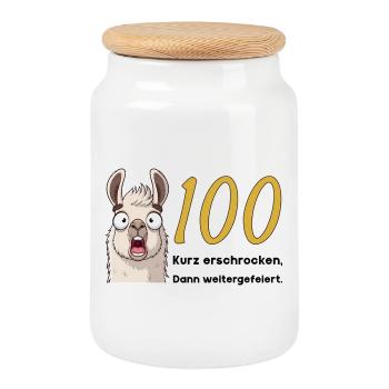 100th birthday – briefly frightened, then celebrated - Cookie Jar with Wooden Lid - white - Front