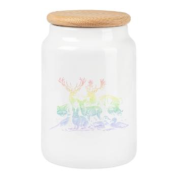 Troupeau de cerfs dans l’arc-en-ciel - Boîte à biscuits avec couvercle en bois - blanc - Devant