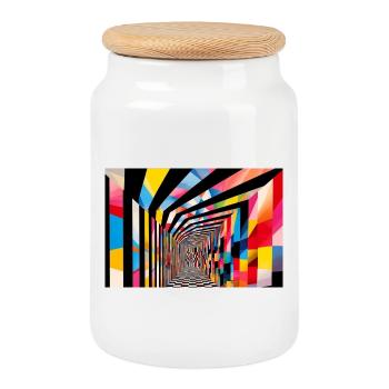 Colorful Geometric Tunnel - Cookie Jar with Wooden Lid - white - Front