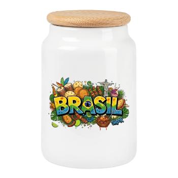 Sabor do Brasil: Authentic Brazilian Cuisine & Ico - Cookie Jar with Wooden Lid - white - Front