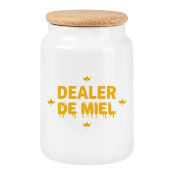Funny Honey Dealer Gift Beekeeping - Cookie Jar with Wooden Lid - white - Front