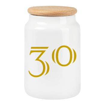 30. 30 ANS. 30e ANNIVERSAIRE. ANNIVERSAIRE 30 ANS. - Boîte à biscuits avec couvercle en bois - blanc - Devant