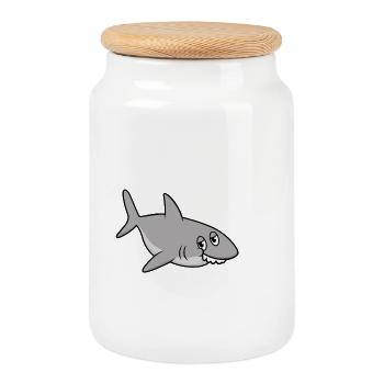 Requin. – Déclaration drôle avec le requin drôle - Boîte à biscuits avec couvercle en bois - blanc - Devant