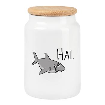 Shark. – Funny pun from Hi, Hello & Shark - Cookie Jar with Wooden Lid - white - Front