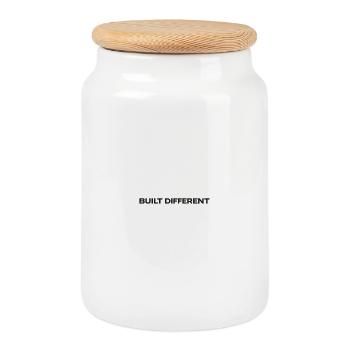 Typographie différente construite - Boîte à biscuits avec couvercle en bois - blanc - Devant