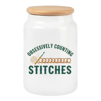 Compter les mailles de façon obsessionnelle Amant du crochet drôle - Boîte à biscuits avec couvercle en bois - blanc - Devant