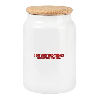 I Do Very Bad Things – Red Typo - Cookie Jar with Wooden Lid - white - Front
