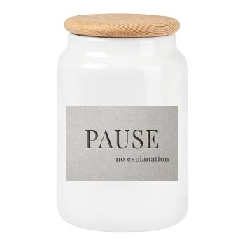 PAUSE – no explanation - Cookie Jar with Wooden Lid - white - Front