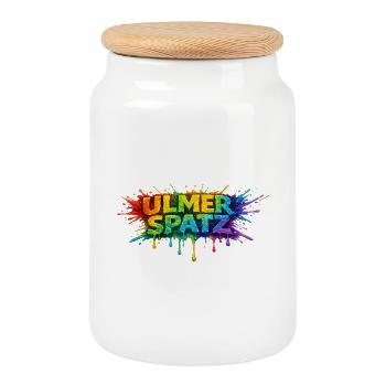 UlmerSpatz Rainbow - Cookie Jar with Wooden Lid - white - Front
