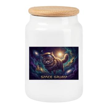 Space Grump Weltraum-Kater Neon - Keksdose mit Holzdeckel - Weiß - Vorne
