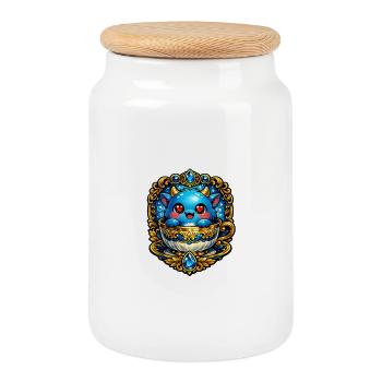 Petit Dragon de Cuivre au Thé Bleu - Boîte à biscuits avec couvercle en bois - blanc - Devant