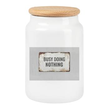Busy Doing Nothing – Ironic Statement Poster - Cookie Jar with Wooden Lid - white - Front