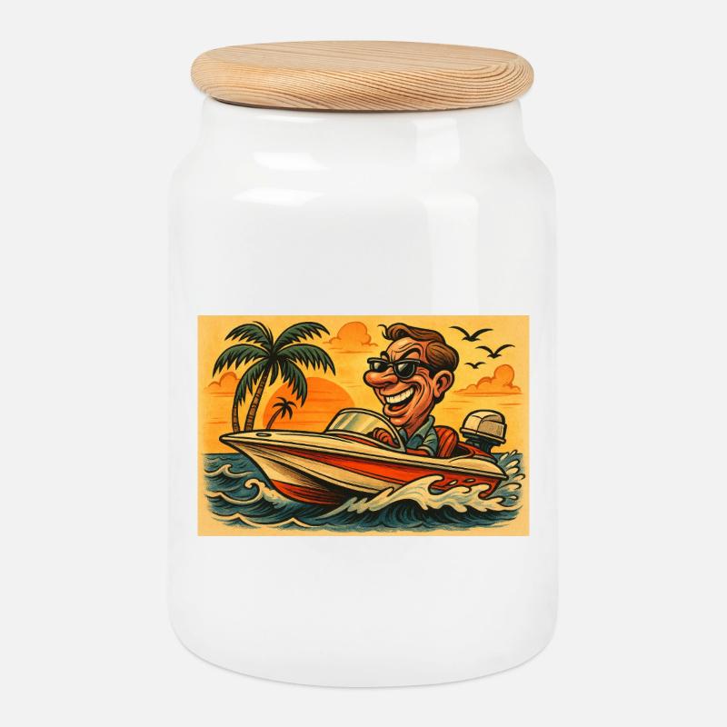 Bateau rapide - Boîte à biscuits avec couvercle en bois - blanc