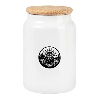 Bear – Nordic Wildlife - Cookie Jar with Wooden Lid - white - Front