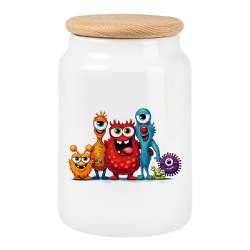 Bunte Monster Familie im Cartoon Stil  - Keksdose mit Holzdeckel - Weiß - Vorne