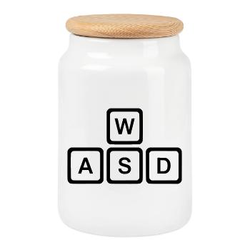 WASD Keys PC Gaming Nerd Vector - Cookie Jar with Wooden Lid - white - Front