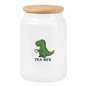 Tea Rex Dino with Tea - Cookie Jar with Wooden Lid - white - Front